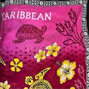 Large Caribbean Pink Floral With Turtles Sarong/Pareu Beach Wear Cover-Up